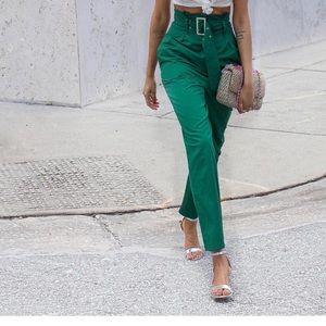 High waist belted green trousers